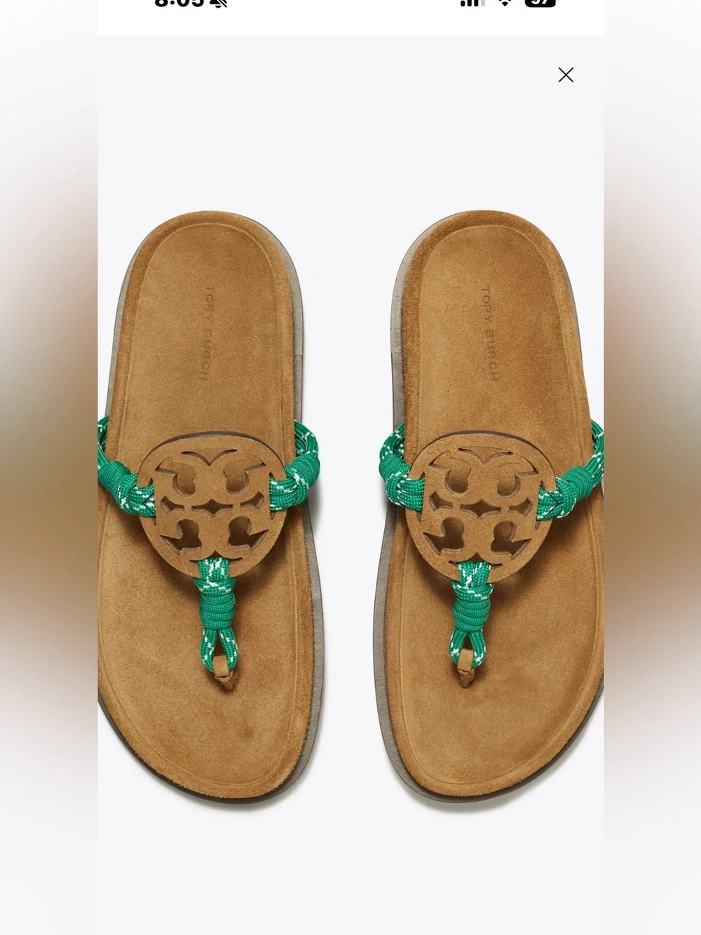 Tory Burch Tan Suede Sandals with Teal Rope Detail